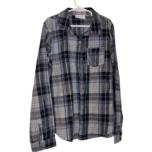The Children's Place Plaid Button Down Shirt - Blue, Gray, Pink - Picture 1 of 4